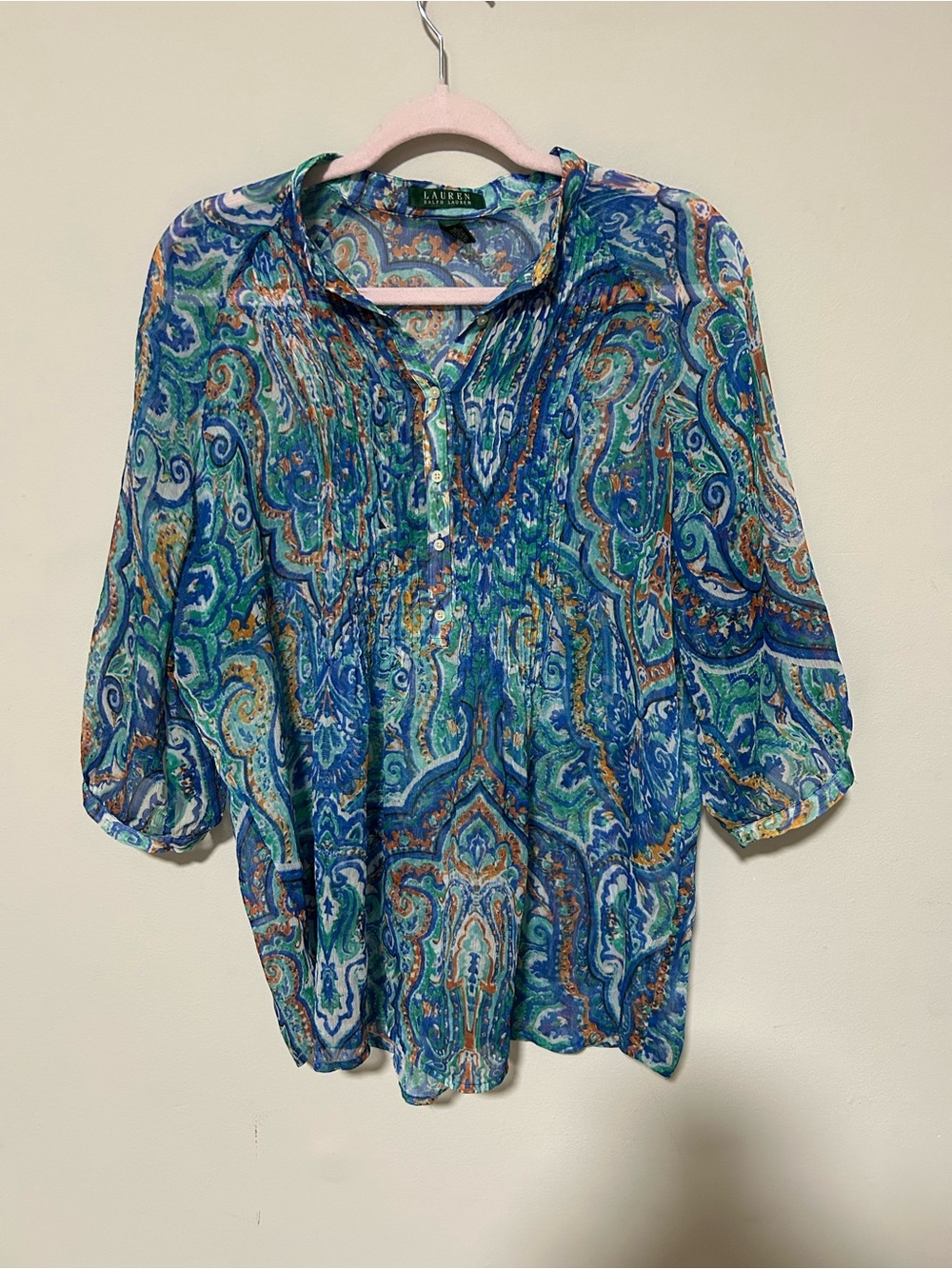 Lauren Ralph Lauren Paisley Sheer Chiffon Boho Blouse LRL 0334